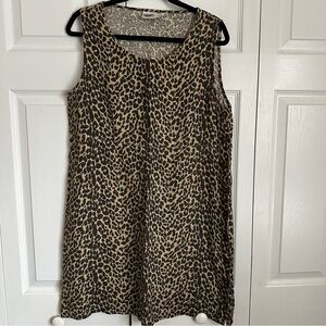 Kiko Vintage Animal Print Womens Linen Sleeveless Dress Sz M Leopard Cheetah